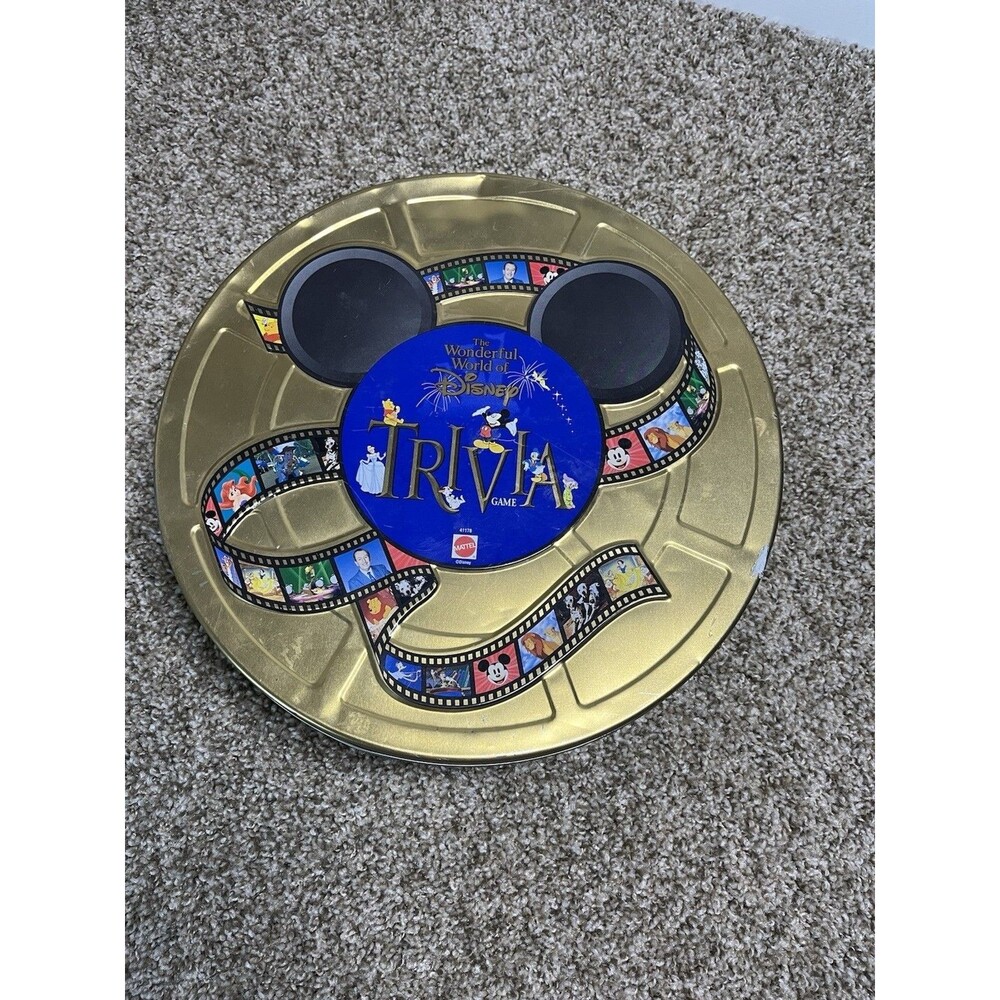 Disney Trivia Game Gold Tin Can Box